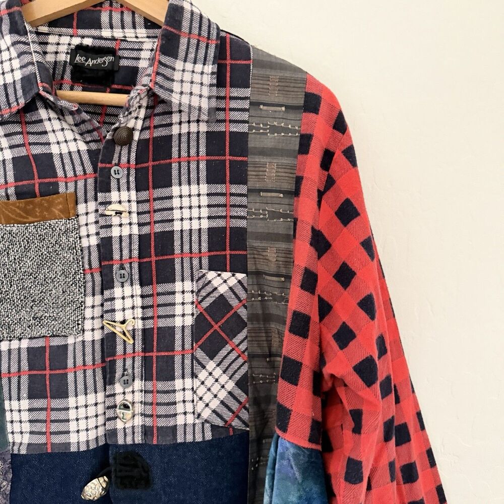 Vintage Lee Andersen Patchwork Wearable Art Shirt Jacket Boho Artsy Y2K - Picture 6 of 16